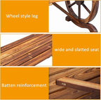 Outvita Wooden Garden Bench, Outdoor Rustic Wagon Wheel Bench with Carbonized Finish & Fir Construction for Garden Porch Backyard Patio Park, Seats 2 Person Brown