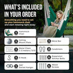 Hanging Hammock Chair Swing – Hanging Chair Outdoor & Indoor - Hammock Swing Chair – Quick & Easy Setup with Hardware Kit – Durable & Spacious Full Body Support – Holds 440 Lbs