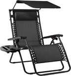 Best Choice Products Folding Zero Gravity Outdoor Recliner Patio Lounge Chair w/Adjustable Canopy Shade, Headrest, Side Accessory Tray, Textilene Mesh - Black