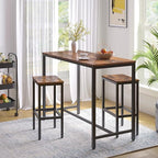 HOOBRO Bar Table and Chairs Set, 47.2” Rectangular Pub Table with 2 Stools for Small Space, High Top Table, 3-Piece Breakfast stools Set, Sturdy Metal Frame, Easy to Assemble, Rustic Brown BF52BT01