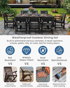 9-Piece Outdoor Dining Set, HDPE Weatherproof Patio Table and Chairs Set for 8, Outdoor Patio Furniture Sets with Umbrella Hole for Outside, Deck, Backyard, Garden (Black)