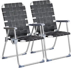 VINGLI Aluminum Patio Lawn Chairs Folding Set of 2 with Detachable Cup Holder, Webbed Beach Chair Folding Chair Outdoor Portable Camping Chair for Yard, Garden