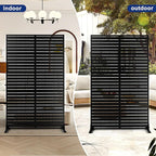 FENCY Metal Privacy Screen with Stand 72" H×44" W Outdoor Freestanding Privacy Panels, Outdoor Privacy Screen for Deck Patio Balcony(Black-Louvered)