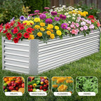 8x2x2ft Raised Garden Bed - Galvanized Deep Root Planter Boxes Outdoor with Wing Nuts and Safety Edges for Gardening Vegetables, Flowers, Herbs, Succulents - Silver