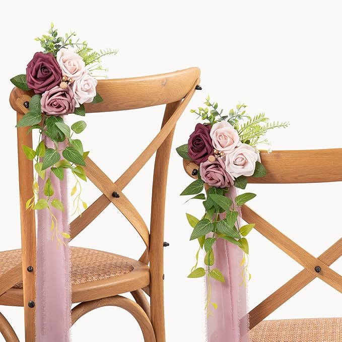 Artificial Flowers Set of 10 Mauve Rose Pew Decorations, 5.5-Inch