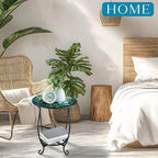 Outdoor Side Table Round Small Mosaic Patio Accent Indoor End Plant Coffee Tea Table for Yard Patio Porch Garden Living Room, Bedroom(Peacock Style,14 Inch)