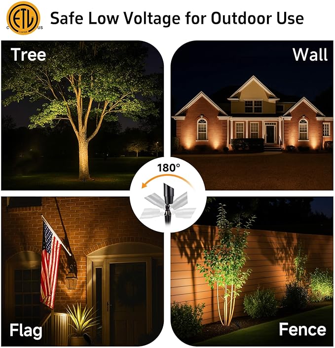 Gardenreet Brass Landscape Lighting - Black Outdoor Low Voltage Spotlights LED, 12V Wired Uplights, Waterproof Spot Lights for Outside Trees Without MR16 Bulb (4 Pack)