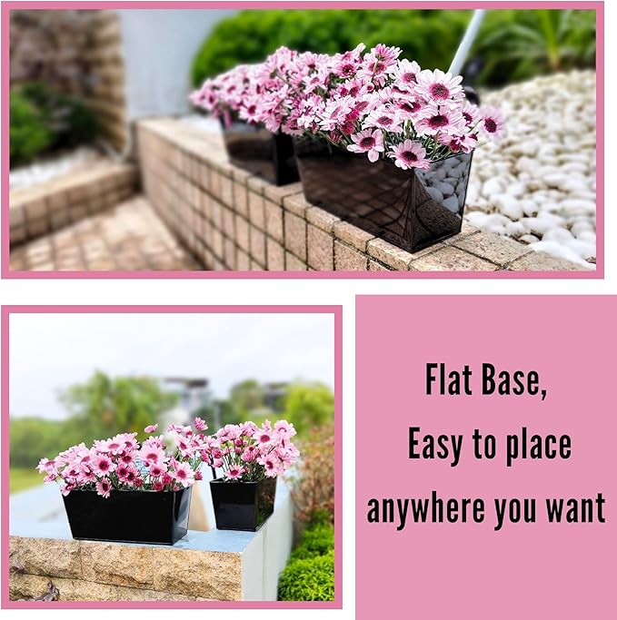 LaLaGreen Railing Hanging Planters (2 Pack, 16 Inch) Large Black Metal Strawberry Flower Pots Outdoor Countryside Modern Rectangle Succulent Planter with Drainage Holes Hanger Balcony Deck Fence Porch