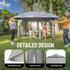 CROWN SHADES 11X11 Outdoor Pop Up Gazebo Base 10X10 Patio Gazebos Patented Center Lock Quick Setup Newly Designed Storage Bag Instant Canopy Tent with Mosquito Nettings (11x11, Gray)