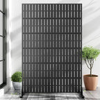 Casaphoria Metal Privacy Screen Outdoor, 72" H x 47" W Freestanding Decorative Privacy Screen for Patio Deck Balcony Garden with Stable Base, Black-Fence