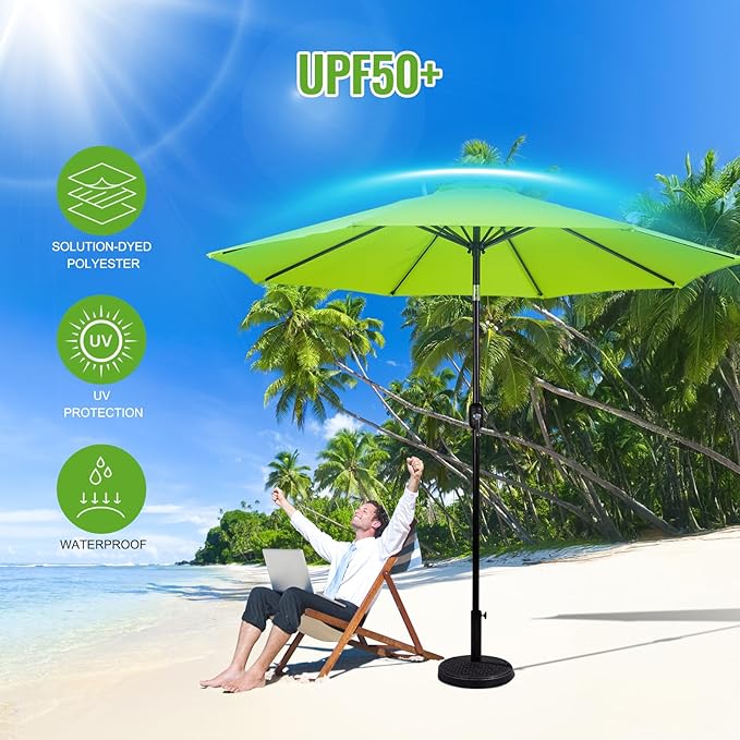 Backyard Expressions 9 ft. Patio Umbrella, Market Table Umbrella w/Tilt and Crank, 8 Ribs