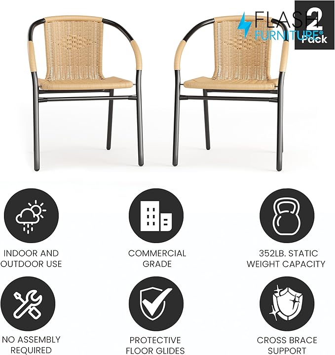 Lila 2 Pack Beige Rattan Indoor-Outdoor Restaurant Stack Chair