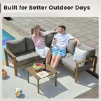 UDPATIO 6 Piece Patio Furniture Set, Faux Wood Metal Outdoor Sectional Sofa with 6" Thick Olefin Cushions, Wide Armrest & Coffee Table, L Shaped Outdoor Furniture for Garden, Backyard Dark Grey