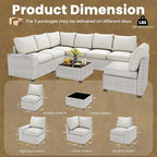 9 Piece Outdoor Patio Furniture Set with 28'' Fire Pit Table, Outdoor Sectional Furniture, Rattan & Wicker Modern Modular Conversation Set Sofa Couch W/Water Resistant Washable Thick Cushions, Beige