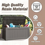 JUMMICO 120 Gallon Resin Deck Box, Large Outdoor Storage Box Waterproof & Lockable for Garden, Patio, Pools (Light Brown)