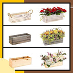 Wooden Planter Box, Rose Wood, Plastic Liner l Garden Decor l Restaurant and Wedding Decorations l Wedding Bouquets, Table Centerpiece, 12 x 4 Inches, (Rectangular) (12x4 Set of 4, Rose Wood)