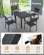 5 Pieces Outdoor Dining Set, Never-Rust Aluminum Expandable Patio Dining Table Set, 32"-65" Extendable Dining Table and Stackable Textilene Dining Chairs for Backyard, Deck, Indoor, Black
