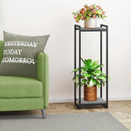2-Tier Plant Stand Indoor, 34" Tall Modern Plant Shelf Corner Flower Pot Holder Organizer for Living Room Balcony Garden, Oak Grey