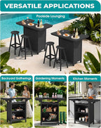 SERWALL Outdoor Bar Table,Patio Bar Cabinet with 4-Tier Storage and Spacious Tabletop for Outside,Poolside, Backyard,Made of HDPE,Black