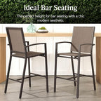 Best Choice Products Outdoor Bar Stools Set of 2, Bar Height, Patio Furniture, All Weather Mesh Design w/Armrest - Brown/Brown