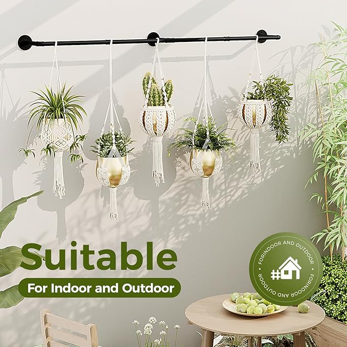 Bamworld Plant Hanger Indoor 70in Hanging Planters Rod Hanging Plant Holder for Window Plant Shelves Metal Rod，Pots Not Included