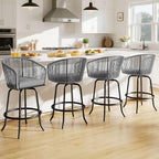 DWVO Outdoor Counter Height Bar Stools Set of 2, Patio Swivel Bar Chairs with Soft Cushions, 360° Rotation, Bar Height Rattan Chairs for Backyard, Poolside, Garden, Gray