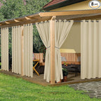 HolidayIdeas Outdoor Curtains for Patio Waterproof, 8 Panels - 54x95 Inches - Weatherproof Privacy Outsides Curtains for Cabana Porch Pergola, Sunlight & UV Blocking (Cream, Grommet Top)