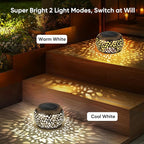 Solar Lantern Outdoor Patio Decor: 4 Pack Solar Lanterns Outdoor Waterproof, Hollow Out Retro Metal Solar Lights, Yard Porch Garden Balcony Indoor Desk Bedroom Tabletop Decorations, 2 Lighting Colors