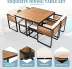 Merax 9 Pieces Outdoor Dining Set for 8 People, Acacia Wood Patio Furniture Sets with 1 Square Table, 4 Cushioned Chairs and 4 Ottomans for Backyard, Garden, Lawn, Poolside, Space Saving Design, Beige