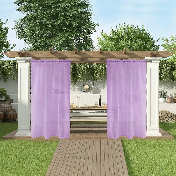 SpaceDresser Waterproof Outdoor Sheer Curtains for Patio - 4 Panels Rod Pocket Indoor Voile Sheer Curtain for Living Room,52W x 96L inch, Lavender