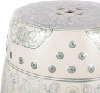 JONATHAN Y TBL1013C Double Happiness 18" Chinoiserie Ceramic Drum Indoor/Outdoor Garden Stool Bohemian, Coastal, Classic, Cottage, Traditional, Patio, Garden, Bathroom, Living Room, Gray Blue/White