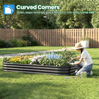Quictent Galvanized Raised Garden Bed Kit, 8x4x1 ft Oval Metal Planter Box for Vegetables, Strengthened by Crossbar, Dark Gray, 2PCS