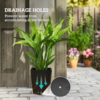 Outsunny Set of 3 Tall Planters, 18", 15.25", 11.75", MgO Indoor Outdoor Planters with Drainage Holes, Stackable Flower Pots for Garden, Patio, Balcony, Front Door, Black