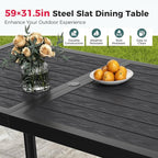 Pamapic Outdoor Dining Sets for 6, Rectangular Steel Slat Table with 6 Plastic Chairs, 7 Piece Patio Table and Chairs Set with Adjustable Umbrella Hole for Garden, Backyard, Poolside (Black)