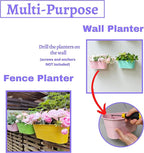 LaLaGreen Rail Planter Outdoor Plants (6 Pack, 9.8 Inch) Small and Cute Metal Iron Strawberry Hanging Flower Pot Deck Railing, Colorful Mini Fence Bucket Wall Mount Window Box Plant Holder Porch Decor
