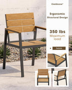 Outdoor Patio Dining Sets, Aluminum 5 Piece HDPS Outdoor Dining Table Set with Umbrella Hole, Modern Patio Furniture Set, Patio Dining Table and 4 Chairs (Gray & Teak)