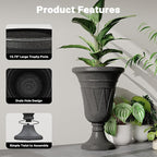 23" Tall Planters for Outdoor Plants Set of 2, Planter with Drainage Holes and Trophy Design, Large Outdoor Planters for Porch, Garden, Black