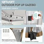 COBIZI 12x12 Pop up Gazebo on Clearance Canopy Tent, carpas para Patio, Outdoor Canopy with Portable Carrying Bag for Vendor, Outdoor Patio Gazebo for Garden, Backyard,Beach, Brown
