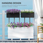 Outsunny Railing Planter Box (2 Pack, 20 Inch), Hanging Flower Pots with Hooks, Drainage Holes for Fence, Balcony, Garden, Patio, Rattan Look, Black
