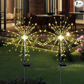 Solar Garden Firework Lights Outdoor Waterproof 2 Pack Solar Powered Art Stake Twinkle Lighting for Outside Decor, 120 LED Sparklers String Lights for Yard Party Decorations (Warm White)