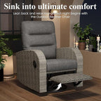 LayinSun Oversized Wicker Outdoor Swivel Glider Recliner with Adjustable Backrest & Footrest, Patio Reclining Lounge Chair - Set of 2