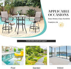 Vongrasig 3 Piece Patio Swivel Bar Set, All Weather Mental Textilene High Swivel Stools Chair Set of 2 and Glass Bar Table, Outdoor High Top Bistro Set for Lawn Garden, Balcony, Taupe