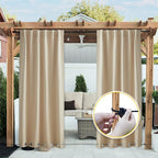NICETOWN 2 Panels Weighted Blackout Cabana Curtains Outdoor Patio, W52 x L84 Windproof Top & Bottom Grommet & Back Tab, Thermal Heavyweight Drapes Keep Privacy for Yard/Porch, Biscotti Beige