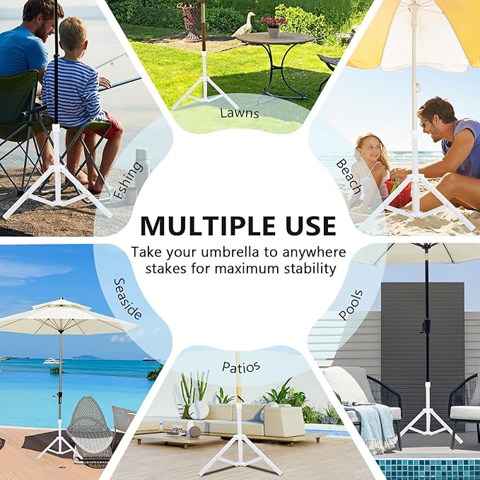Beach Umbrella Stand Base,Portable Foldable Sun Umbrella Stand White Triangular Iron Support Base for Patio Beach Garden Camping Fishing Outdoor Sunshade Stand