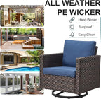 Belord Wicker Chairs Outdoor Bistro Set Oversize Patio Swivel Rocker, Rattan Outdoor Seating Set of 2 Swivel Glider Chairs Wicker Furniture for Porch Deck Backyard with Water-Resistant Cushion Brown