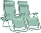 Best Choice Products Set of 2 Adjustable Steel Mesh Zero Gravity Lounge Chair Recliners w/Pillows and Cup Holder Trays - Seafoam