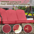 3 in 1 Outdoor Porch Swing with Adjustable Canopy, 3 Seat Outdoor Swing for Adults, Patio Swing Chair with Thickened Cushions,Pillows & Cup Holders for Backyard, Porch, Garden (Wine Red)