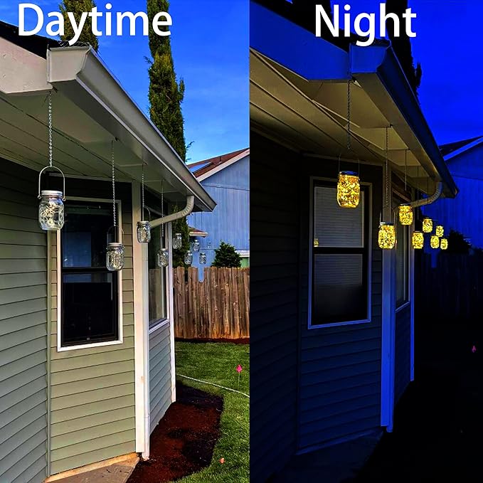 Path Lights, 4-Pack Solar Mason Jar Lanterns with 30 LEDs