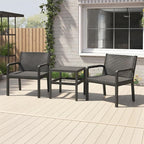 COSTWAY 3 Piece Patio Furniture Set, Outdoor PP Rattan Wicker Furniture Set with 2 Modern Rattan Armchair and 25” Squire Side Table for Patio, Garden, Poolside, Bistro, Black