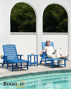 Lounge Chair Outdoor, Chaise Lounge Outdoor, HDPE 6-Position Lounge Chair for Outside, Patio Lounge Chair with Wheels & Cup Holder for Pool Poolside Deck Backyard, Navy Blue
